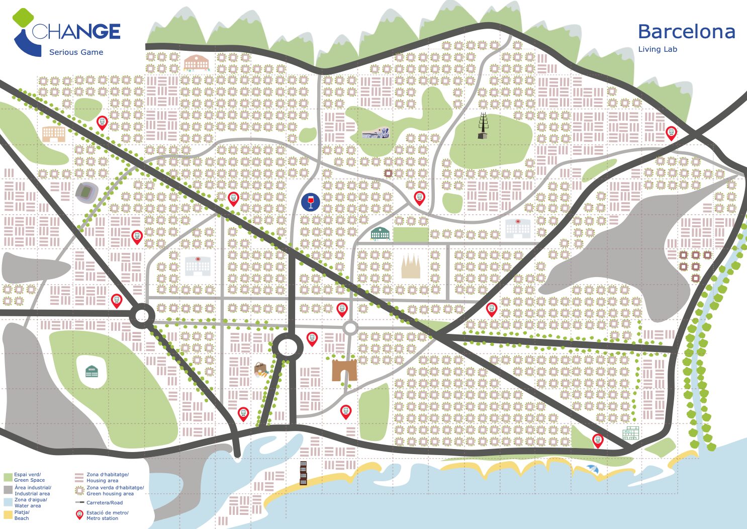 Barcelona city map in serious climate change game.