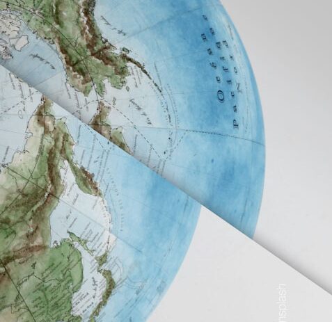 Partial view of Earth globe sliced in half