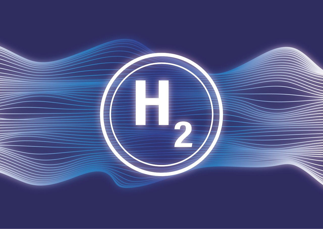 Hydrogen symbol on background of wavy lines