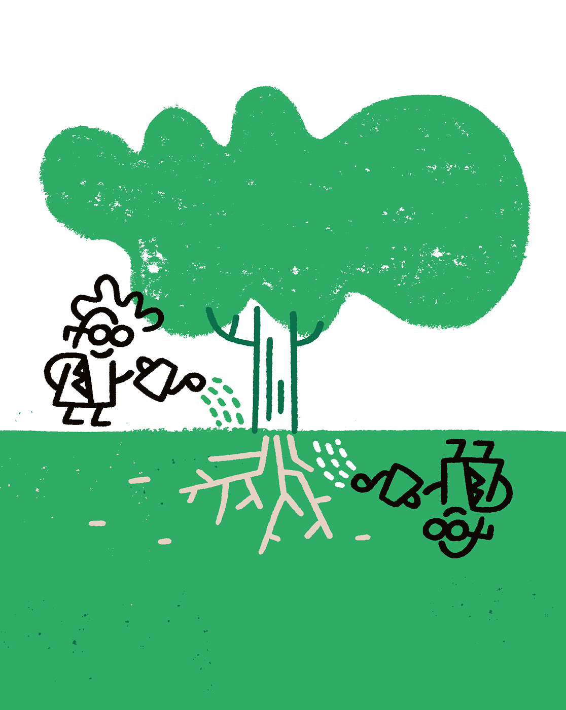 Graphic drawing of a tree seen above and below ground