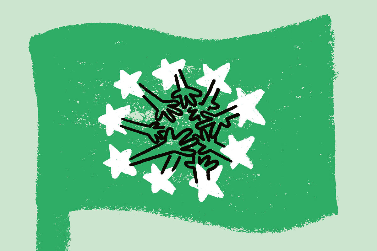 The EU flag on a green background